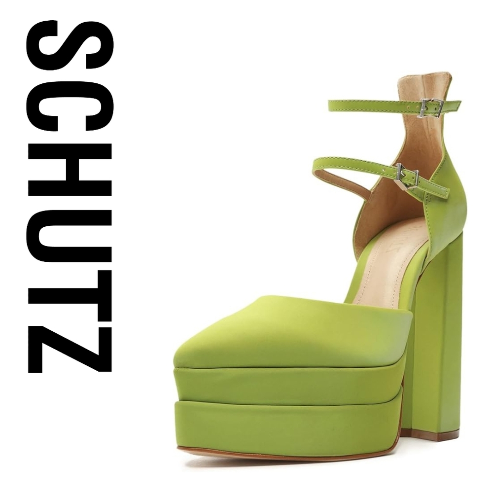 SCHUTZ Elysee Green Size 7 M Chunky Platform Heels - Picture 6 of 9